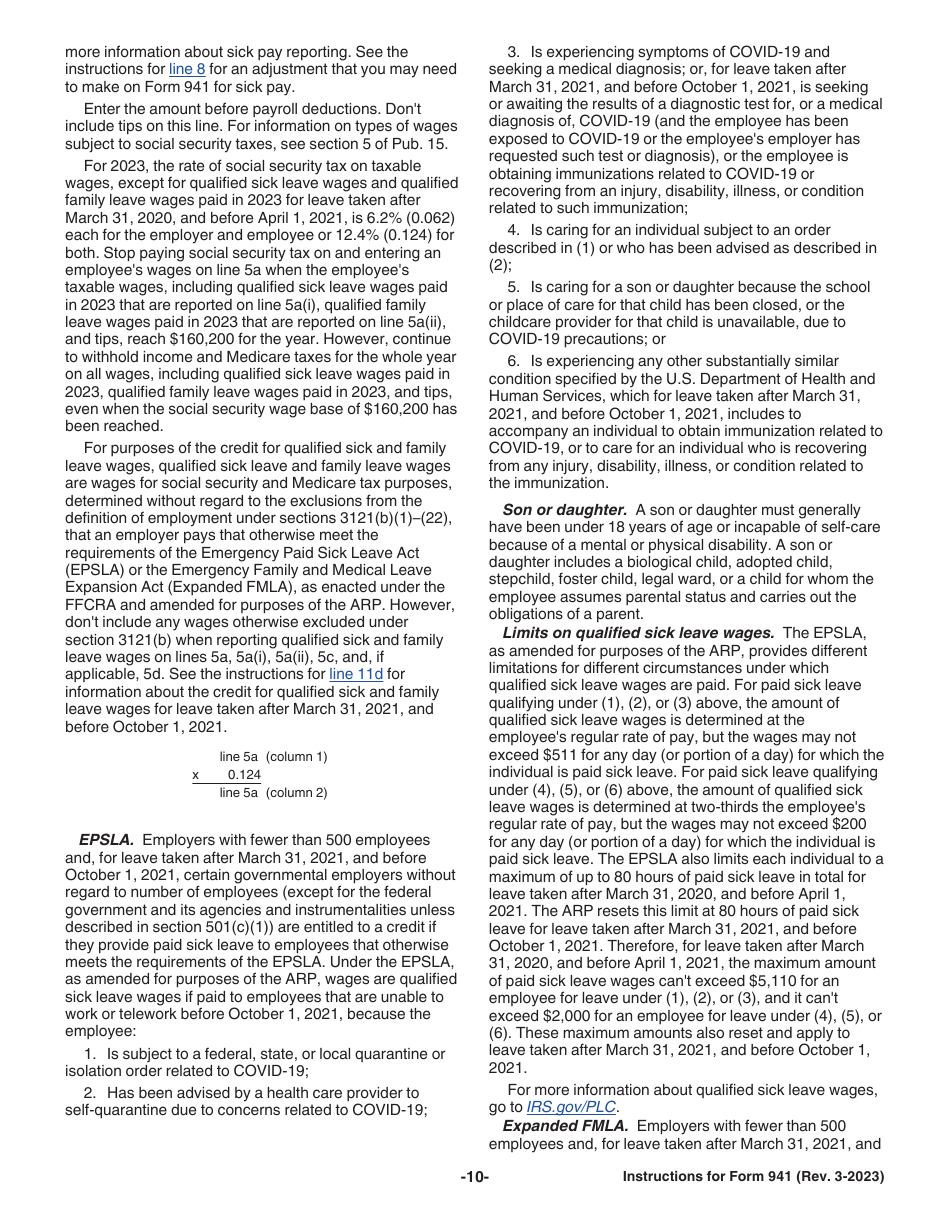 Instructions for IRS Form 941 Employers Quarterly Federal Tax Return, Page 10