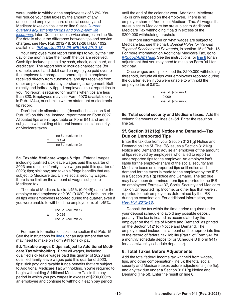 Instructions for IRS Form 941 Employers Quarterly Federal Tax Return, Page 12