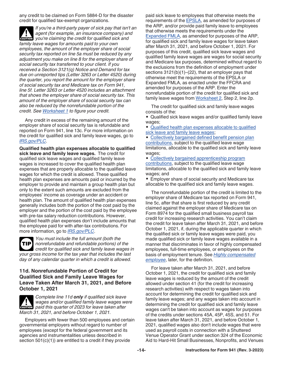 Instructions for IRS Form 941 Employers Quarterly Federal Tax Return, Page 14