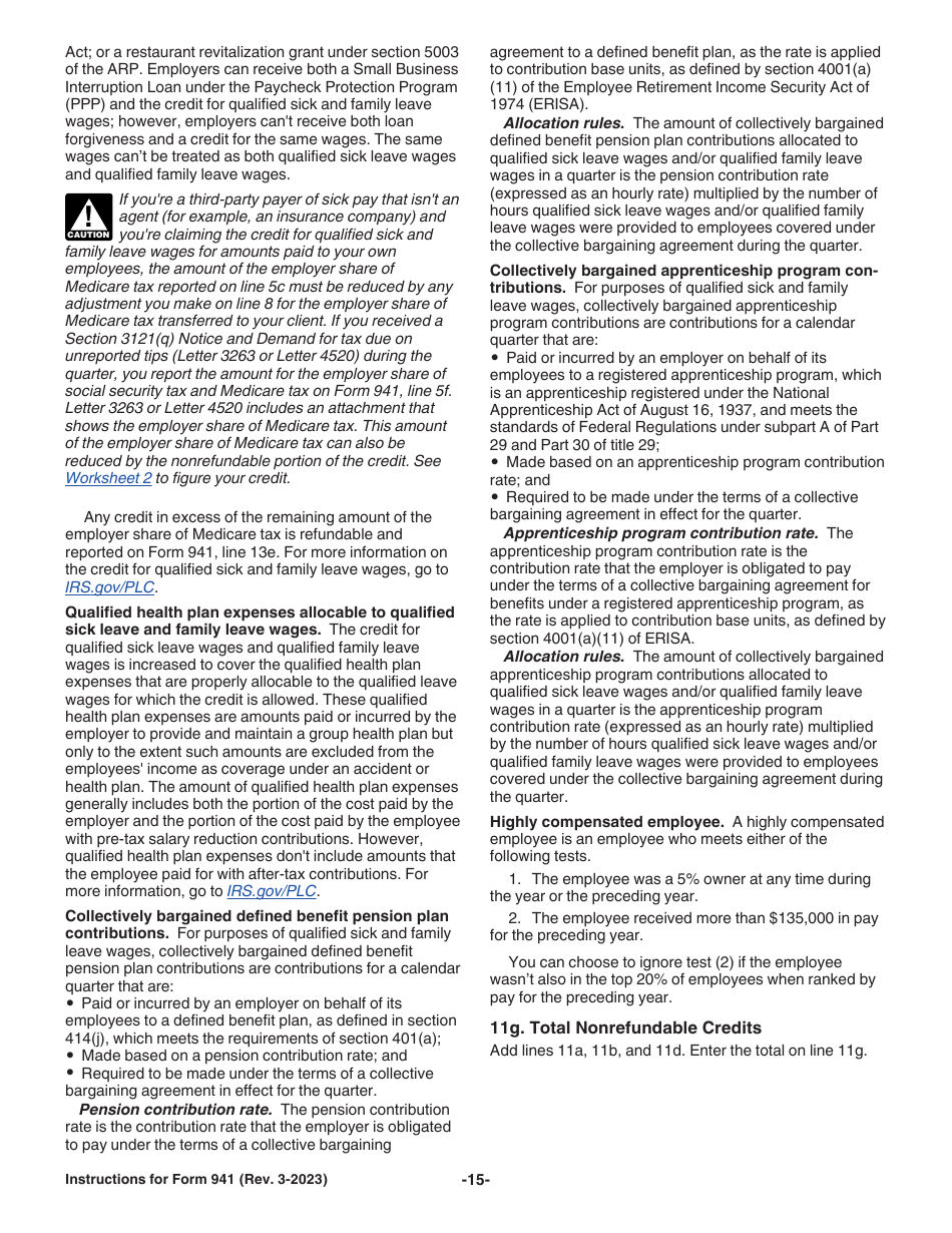 Instructions for IRS Form 941 Employers Quarterly Federal Tax Return, Page 15