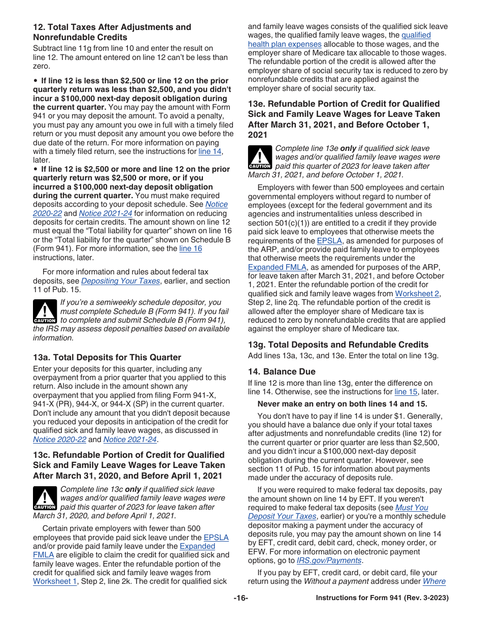 Instructions for IRS Form 941 Employers Quarterly Federal Tax Return, Page 16