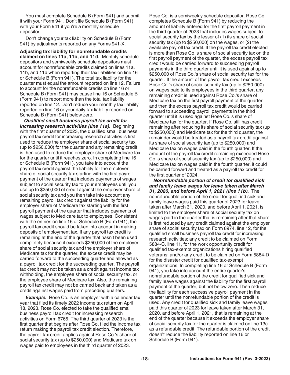 Instructions for IRS Form 941 Employers Quarterly Federal Tax Return, Page 18