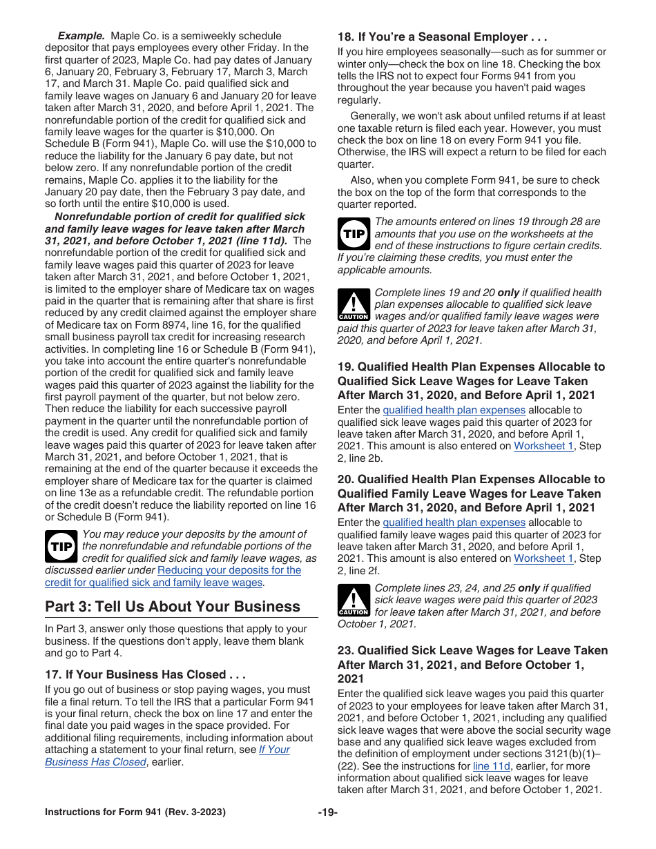 Instructions for IRS Form 941 Employers Quarterly Federal Tax Return, Page 19