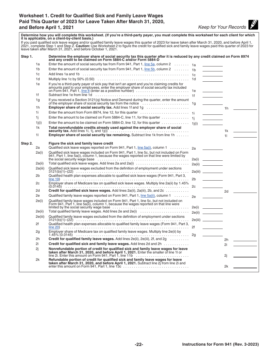 Instructions for IRS Form 941 Employers Quarterly Federal Tax Return, Page 22
