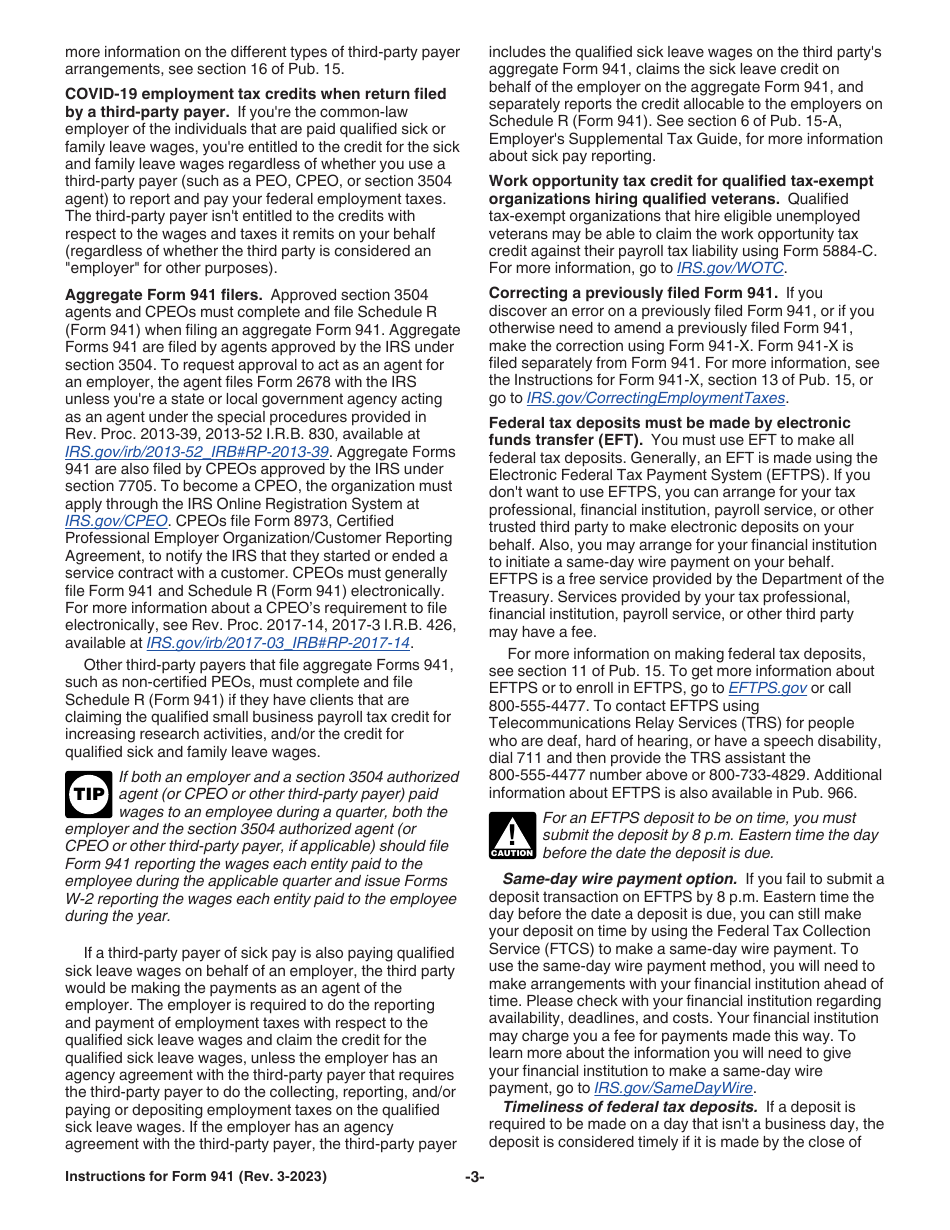 Instructions for IRS Form 941 Employers Quarterly Federal Tax Return, Page 3