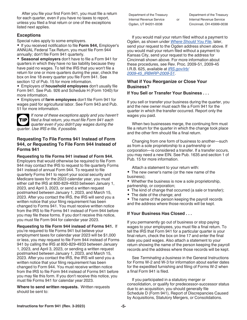 Instructions for IRS Form 941 Employers Quarterly Federal Tax Return, Page 5