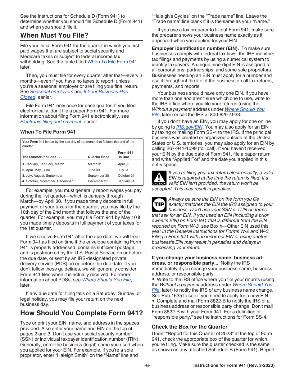Instructions for IRS Form 941 Employers Quarterly Federal Tax Return, Page 6