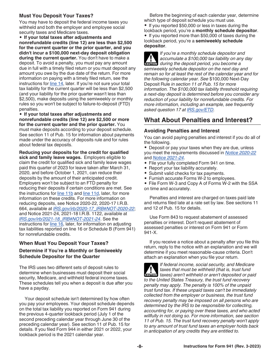 Instructions for IRS Form 941 Employers Quarterly Federal Tax Return, Page 8