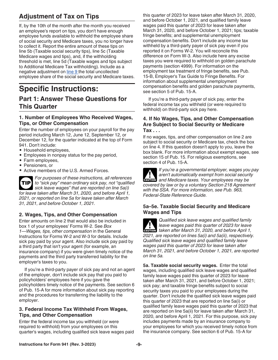 Instructions for IRS Form 941 Employers Quarterly Federal Tax Return, Page 9
