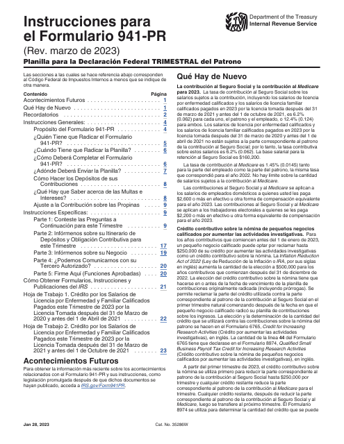 Instrucciones para IRS Formulario 941-PR Planilla Para La Declaracion Federal Trimestral Del Patrono (Puerto Rican Spanish)