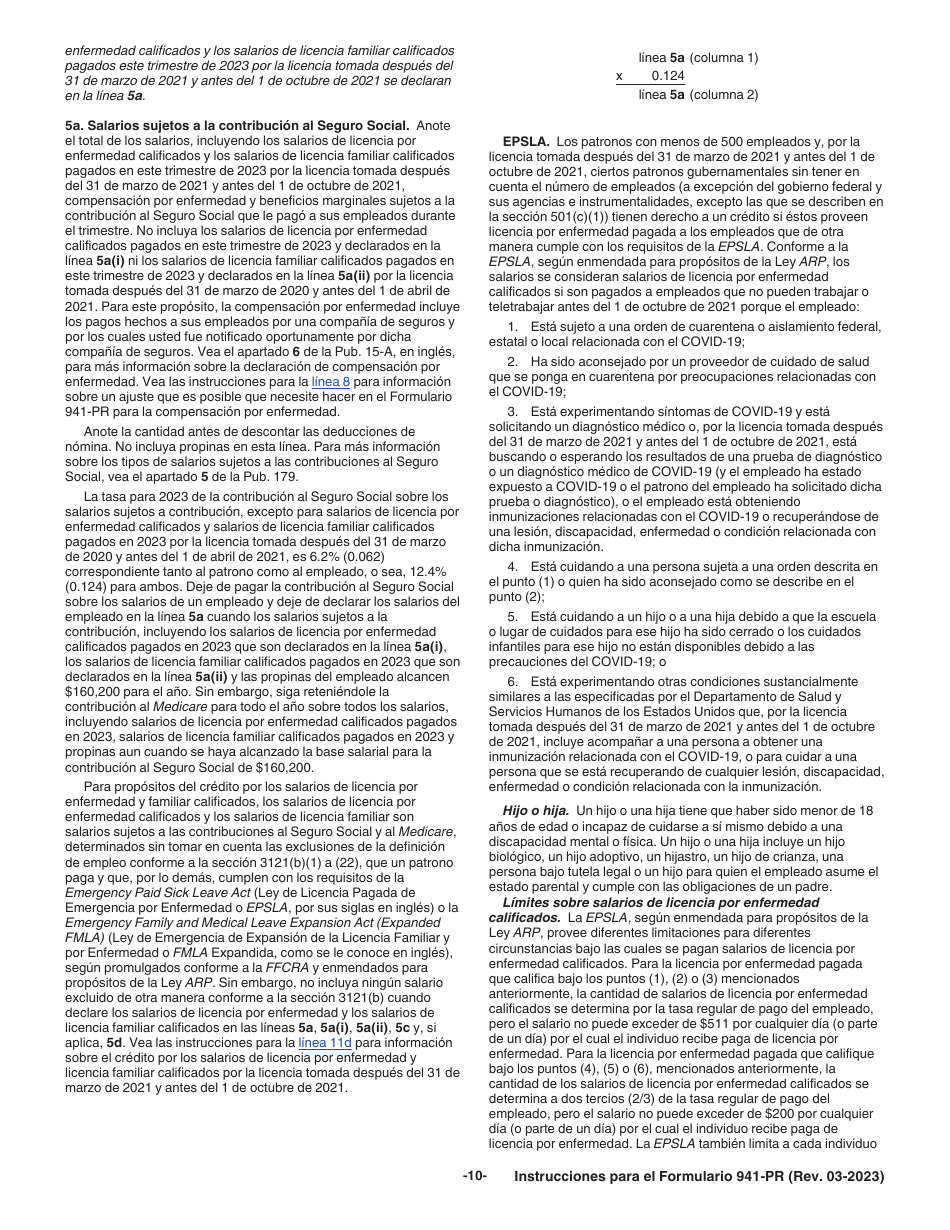 Instrucciones para IRS Formulario 941-PR Planilla Para La Declaracion Federal Trimestral Del Patrono (Puerto Rican Spanish), Page 10