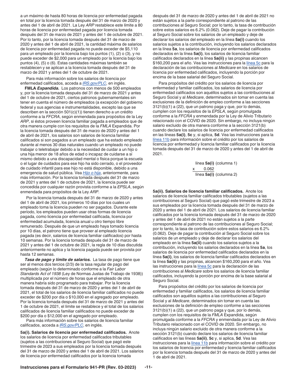 Instrucciones para IRS Formulario 941-PR Planilla Para La Declaracion Federal Trimestral Del Patrono (Puerto Rican Spanish), Page 11