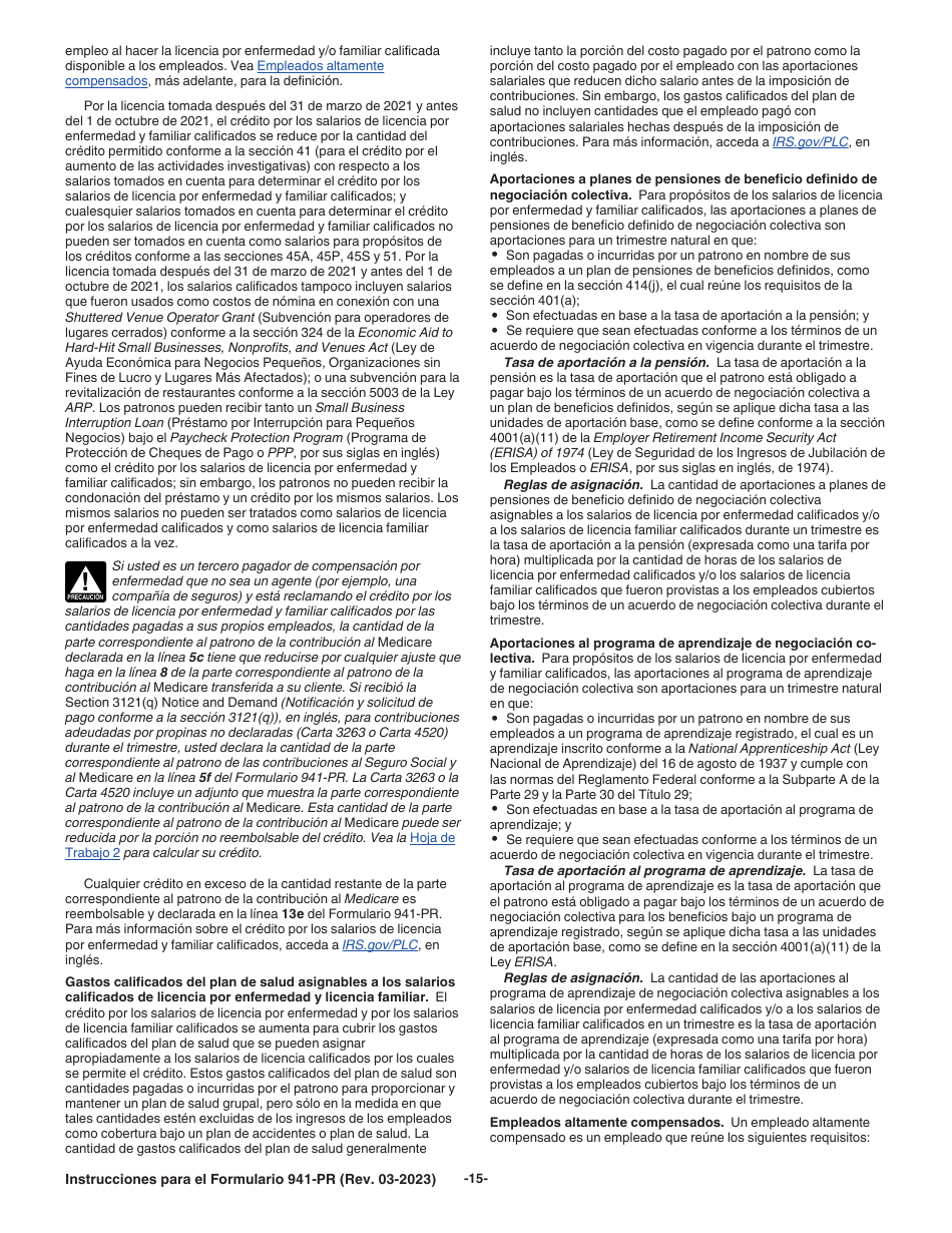 Instrucciones para IRS Formulario 941-PR Planilla Para La Declaracion Federal Trimestral Del Patrono (Puerto Rican Spanish), Page 15