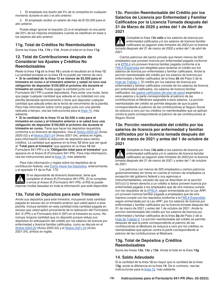 Instrucciones para IRS Formulario 941-PR Planilla Para La Declaracion Federal Trimestral Del Patrono (Puerto Rican Spanish), Page 16