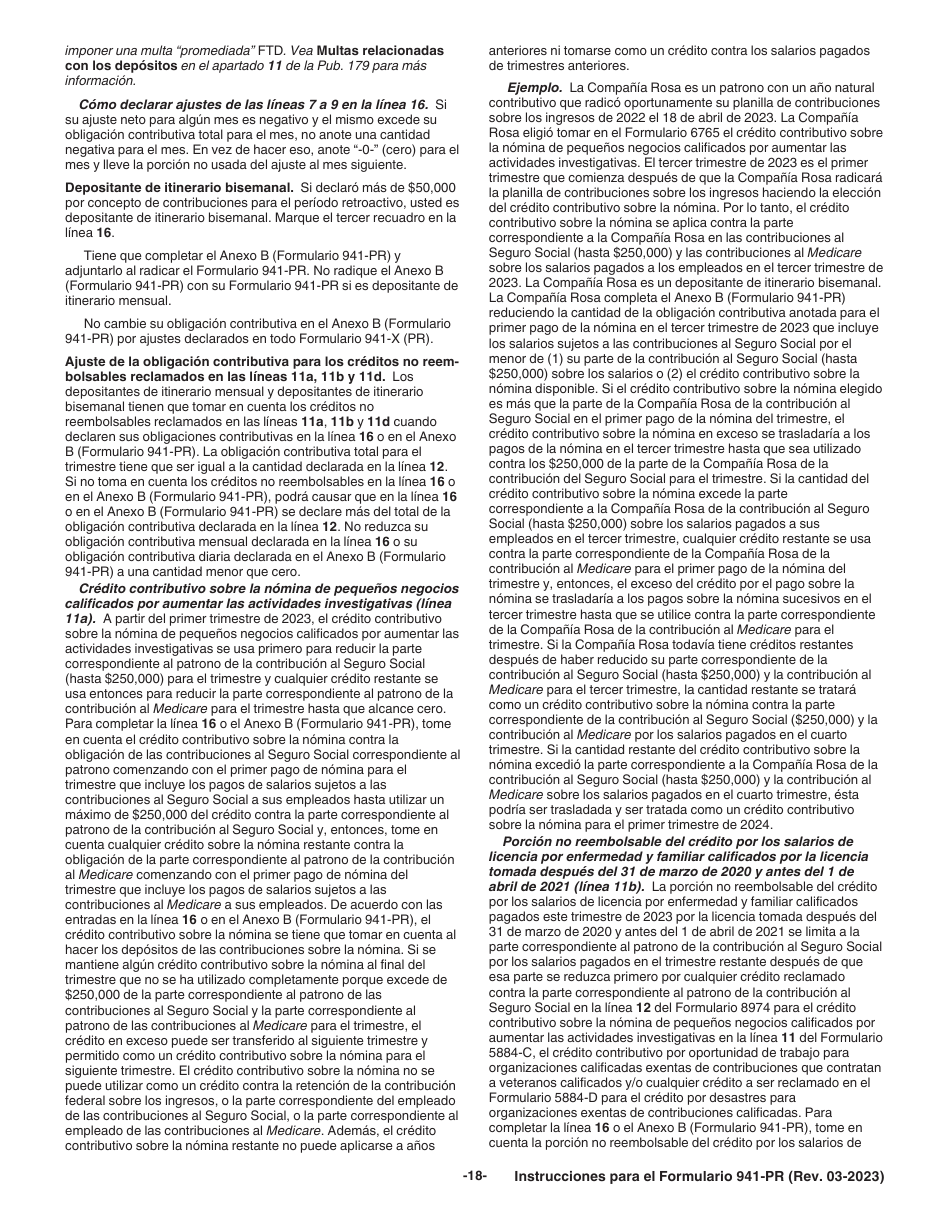 Instrucciones para IRS Formulario 941-PR Planilla Para La Declaracion Federal Trimestral Del Patrono (Puerto Rican Spanish), Page 18