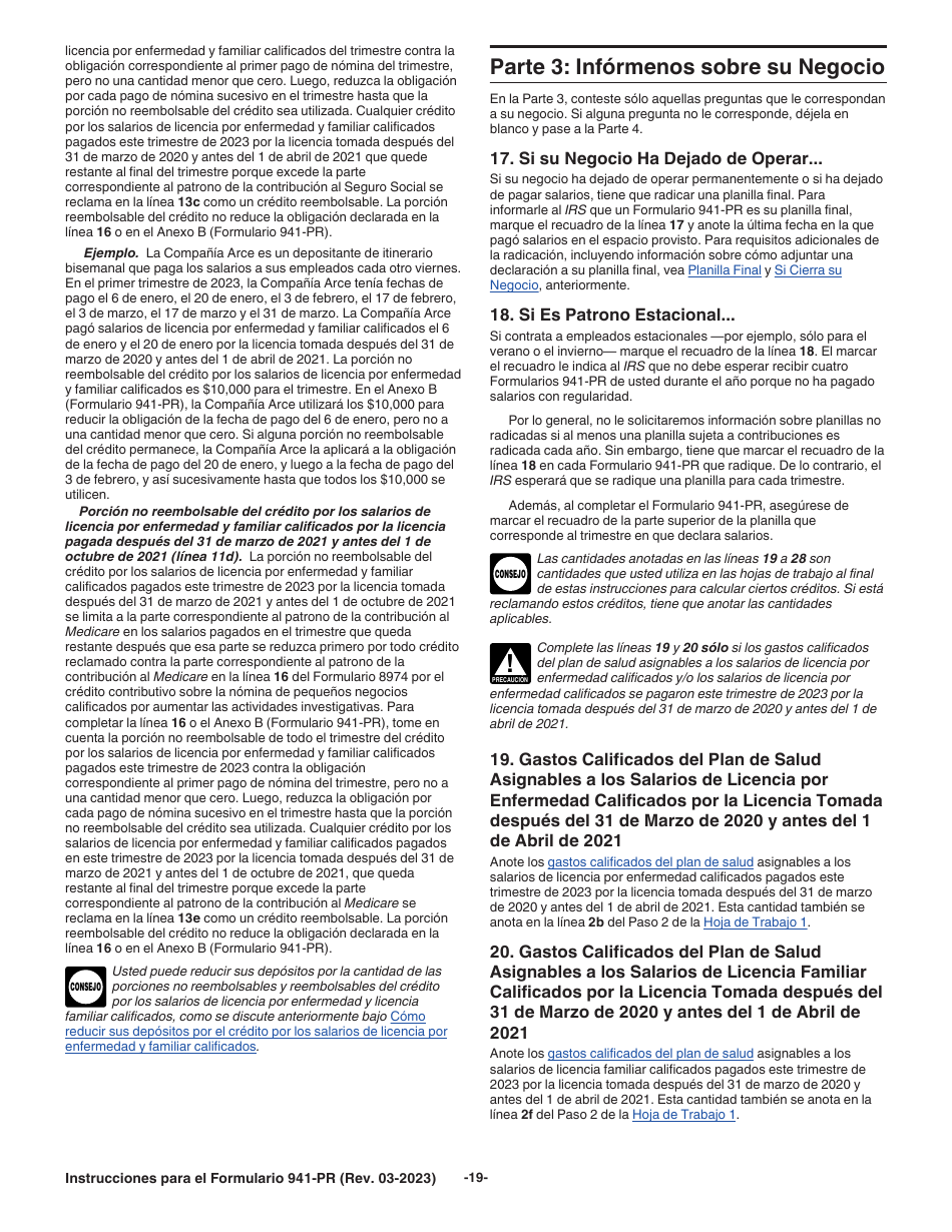 Instrucciones para IRS Formulario 941-PR Planilla Para La Declaracion Federal Trimestral Del Patrono (Puerto Rican Spanish), Page 19