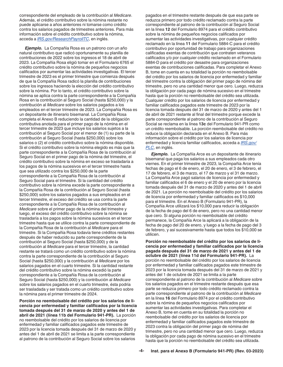 Instrucciones para IRS Formulario 941-PR Anexo B Registro De La Obligacion Contributiva Para Los Depositantes De Itinerario Bisemanal (Puerto Rican Spanish), Page 4