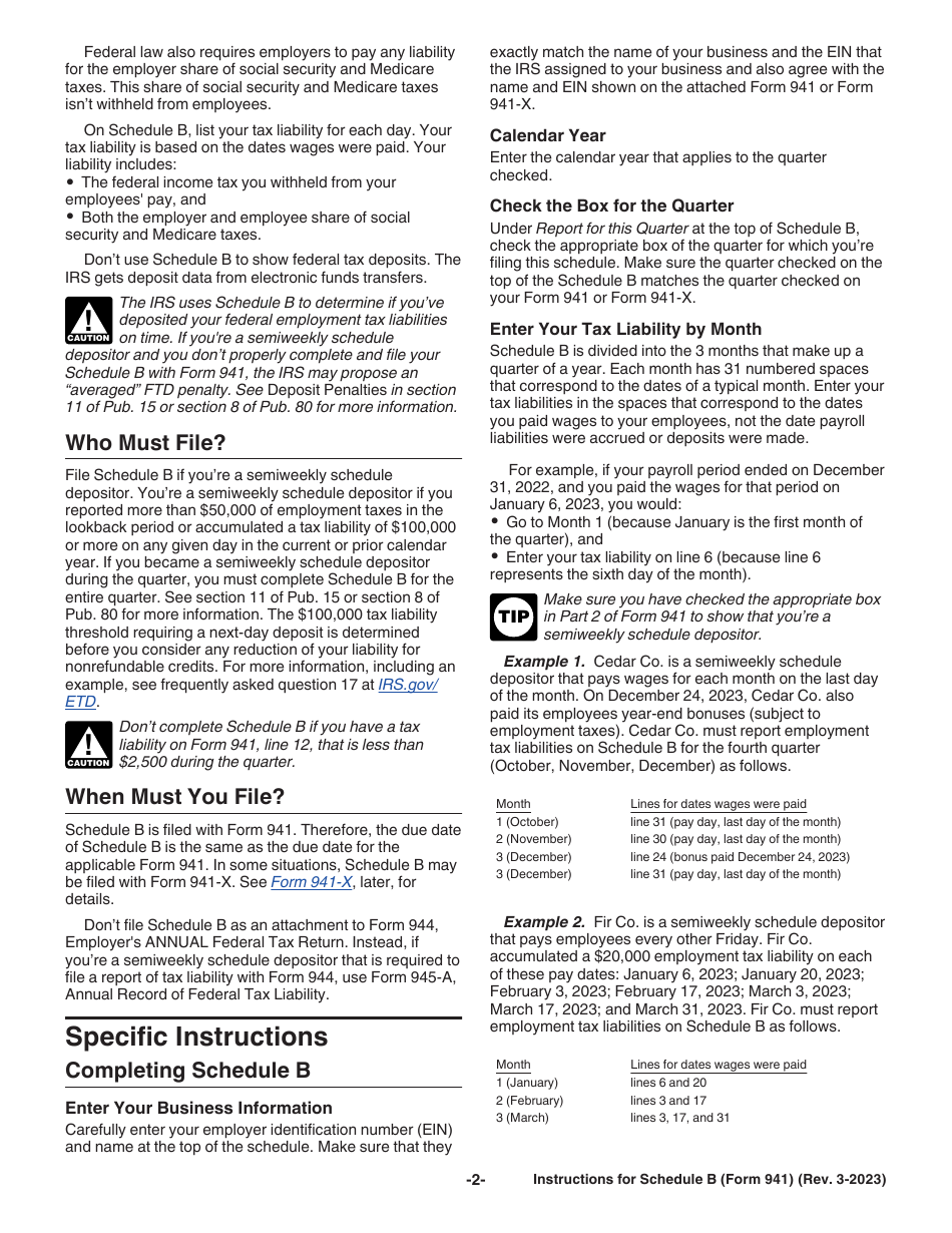 Download Instructions for IRS Form 941 Schedule B Report of Tax