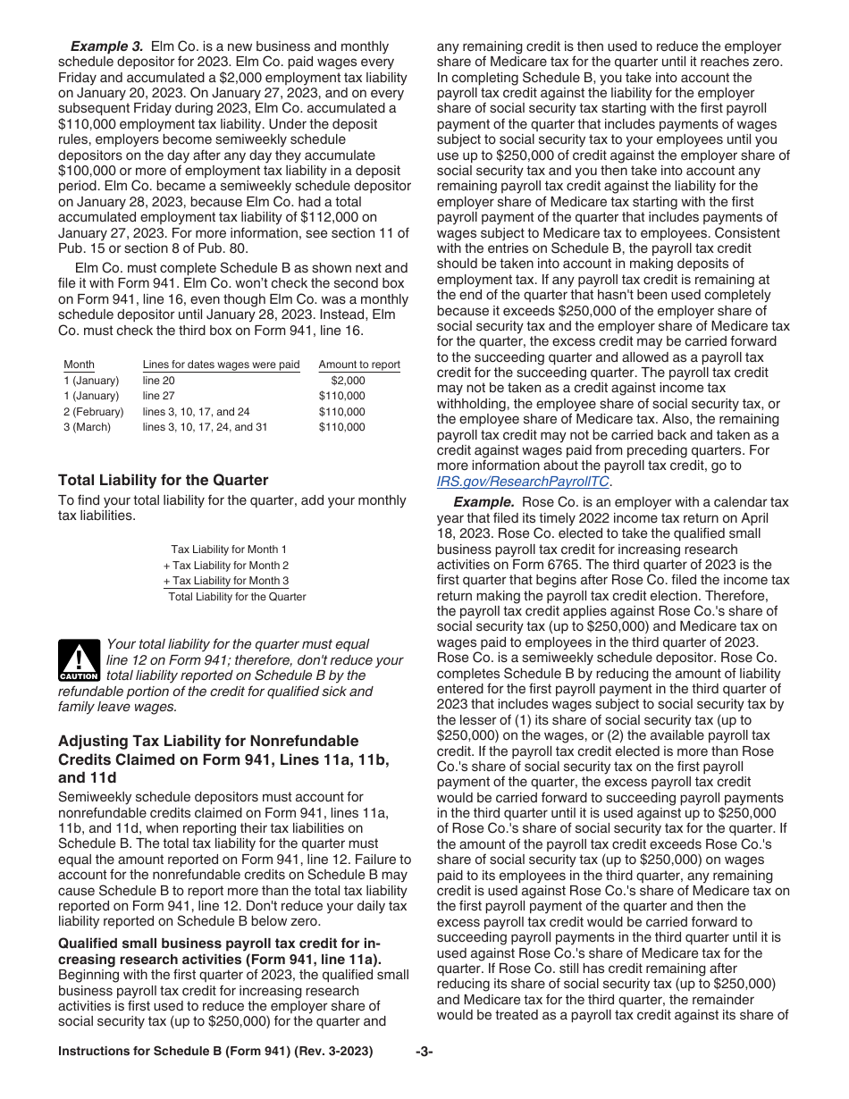 Download Instructions for IRS Form 941 Schedule B Report of Tax