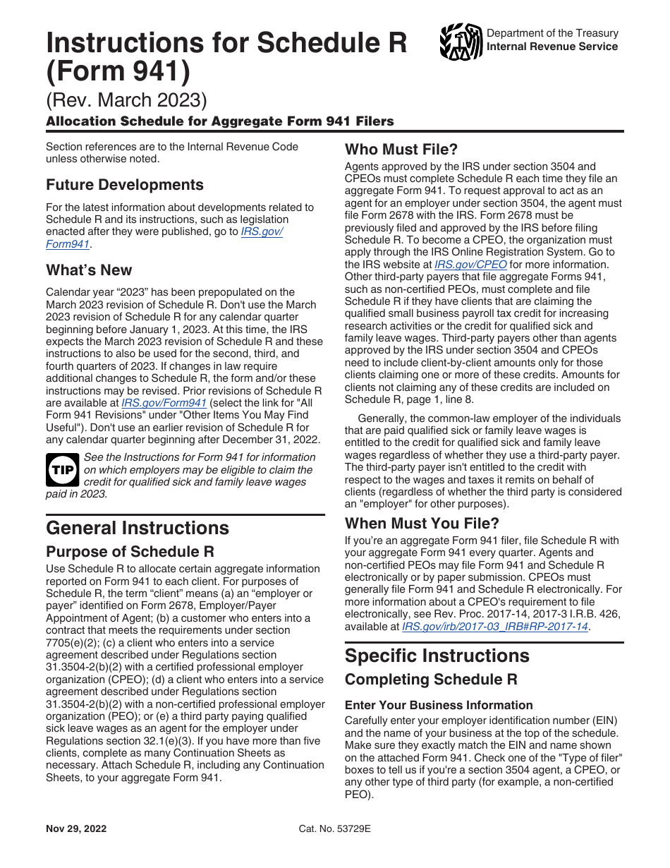 Download Instructions for IRS Form 941 Schedule R Allocation Schedule