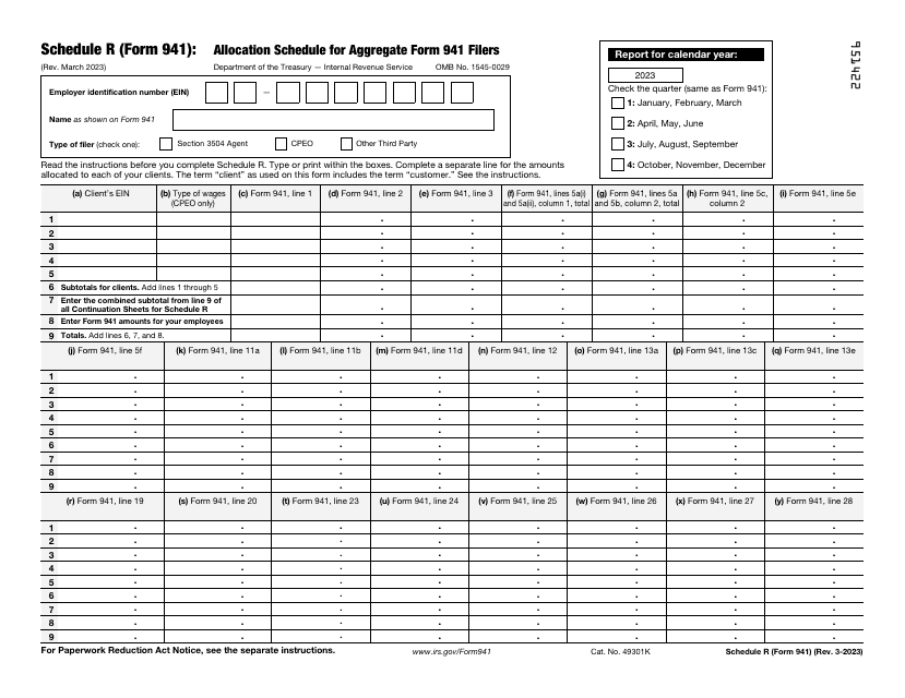IRS Form 941 Schedule R  Printable Pdf