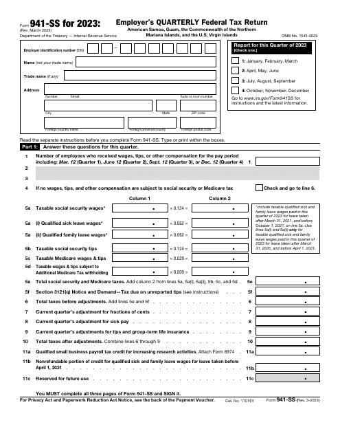 IRS Form 941-SS Employer's Quarterly Federal Tax Return, 2023