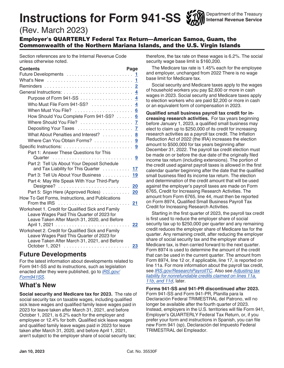 Instructions for IRS Form 941-SS Employers Quarterly Federal Tax Return - American Samoa, Guam, the Commonwealth of the Northern Mariana Islands, and the U.S. Virgin Islands, Page 1