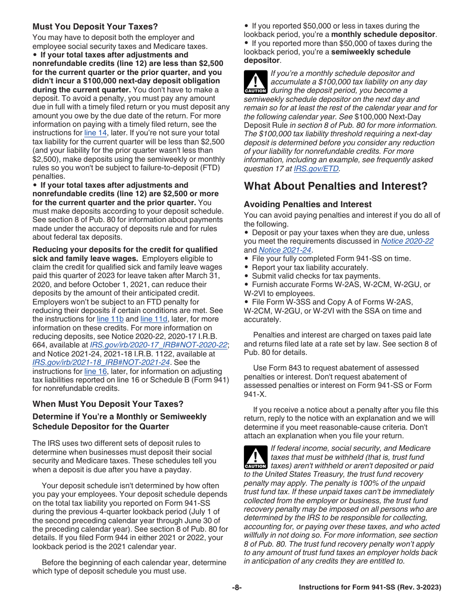 Instructions for IRS Form 941-SS Employers Quarterly Federal Tax Return - American Samoa, Guam, the Commonwealth of the Northern Mariana Islands, and the U.S. Virgin Islands, Page 8