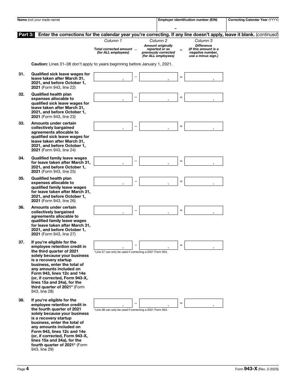 IRS Form 943-X Adjusted Employers Annual Federal Tax Return for Agricultural Employees or Claim for Refund, Page 4