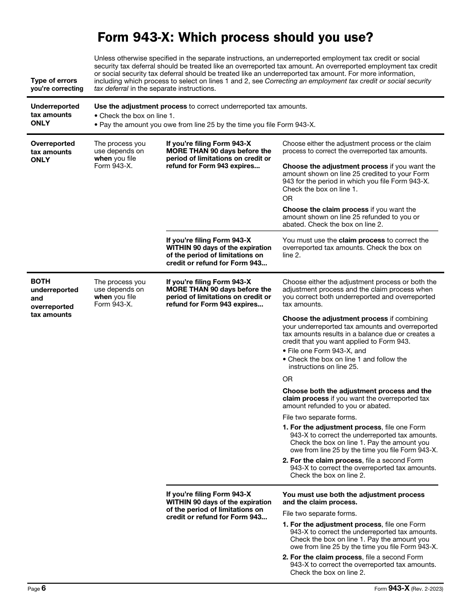 IRS Form 943-X Adjusted Employers Annual Federal Tax Return for Agricultural Employees or Claim for Refund, Page 6