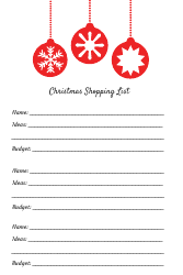 Document preview: Christmas Gift Ideas Shopping List Template