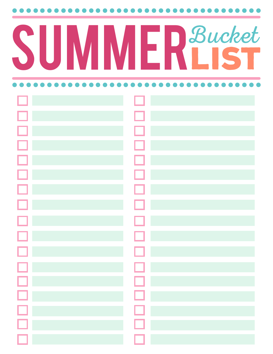 Printable Summer Bucket List Template Printable Word Searches