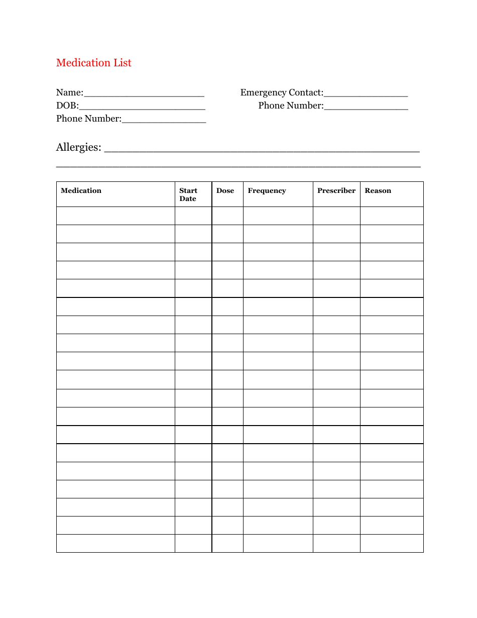 Medication List Template Red Download Printable PDF Templateroller