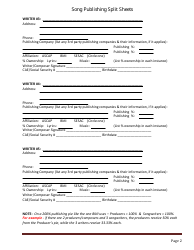 Song Publishing Split Sheet Template - Lines, Page 2
