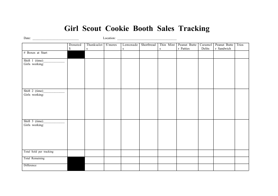 Girl Scout Cookie Booth Sales Tracking Sheet Template Preview