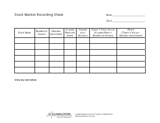Document preview: Stock Market Recording Sheet Template - National Council of Teachers of Mathematics