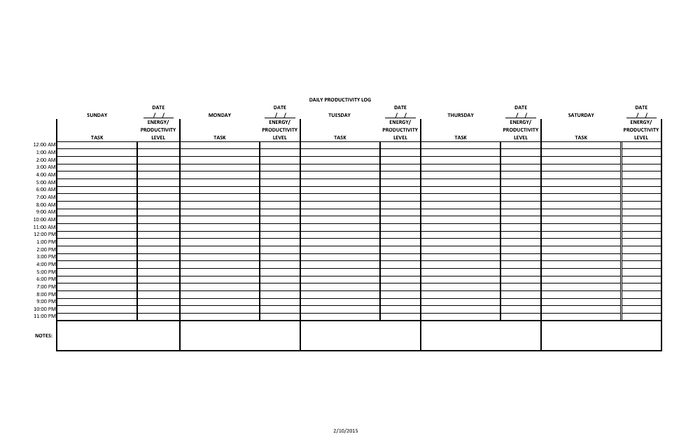 Daily Productivity Log Template