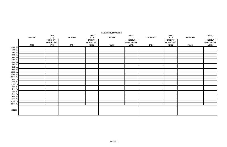 Daily Productivity Log Template