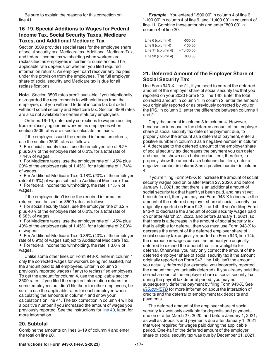 Instructions for IRS Form 943-X Adjusted Employers Annual Federal Tax Return for Agricultural Employees or Claim for Refund, Page 17
