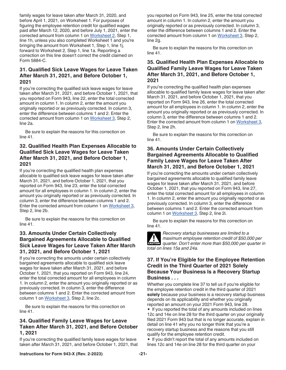 Instructions for IRS Form 943-X Adjusted Employers Annual Federal Tax Return for Agricultural Employees or Claim for Refund, Page 21
