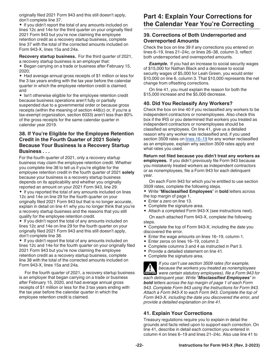 Instructions for IRS Form 943-X Adjusted Employers Annual Federal Tax Return for Agricultural Employees or Claim for Refund, Page 22
