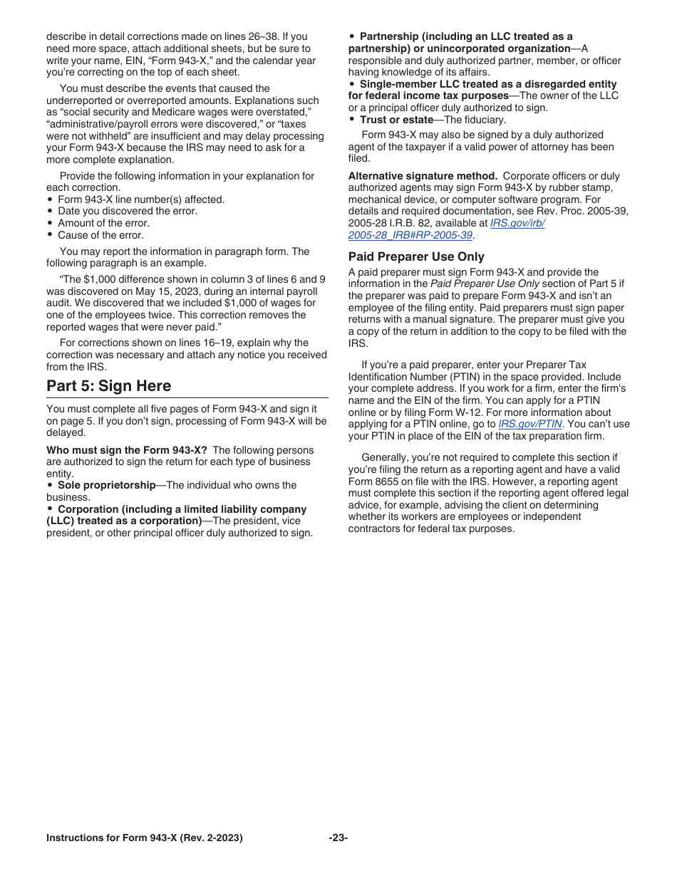 Instructions for IRS Form 943-X Adjusted Employers Annual Federal Tax Return for Agricultural Employees or Claim for Refund, Page 23