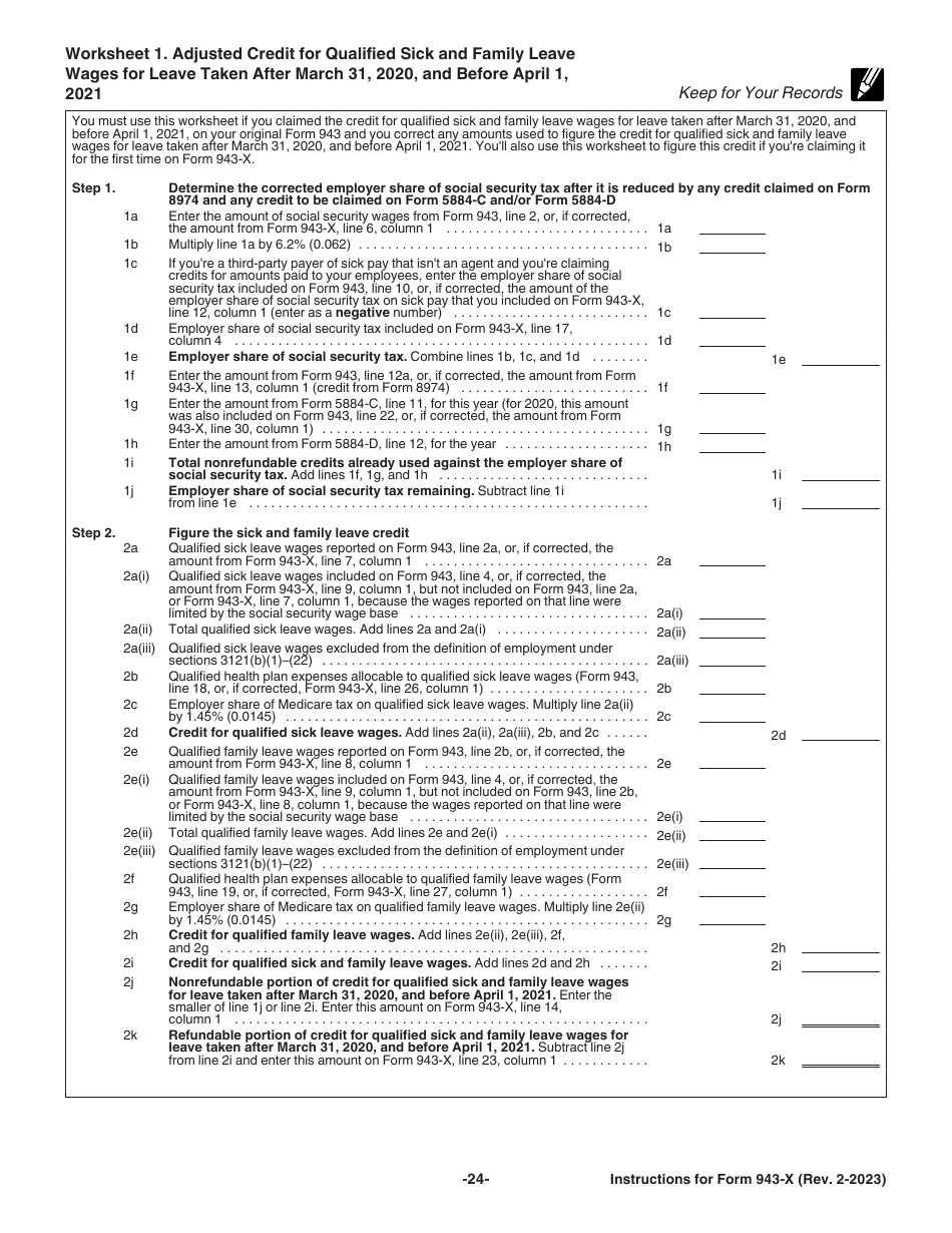 Instructions for IRS Form 943-X Adjusted Employers Annual Federal Tax Return for Agricultural Employees or Claim for Refund, Page 24