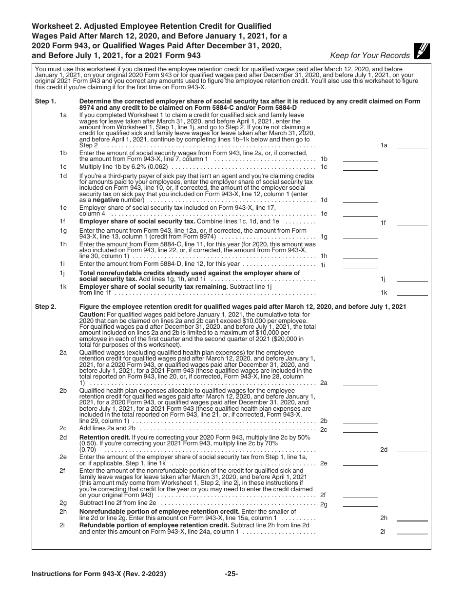Instructions for IRS Form 943-X Adjusted Employers Annual Federal Tax Return for Agricultural Employees or Claim for Refund, Page 25