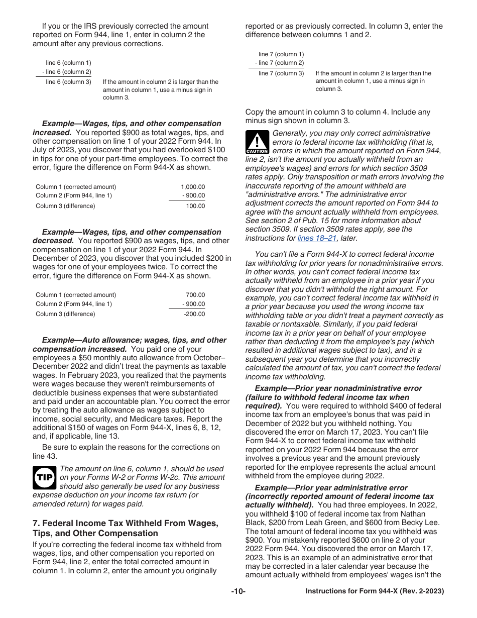 Instructions for IRS Form 944-X Adjusted Employers Annual Federal Tax Return or Claim for Refund, Page 10