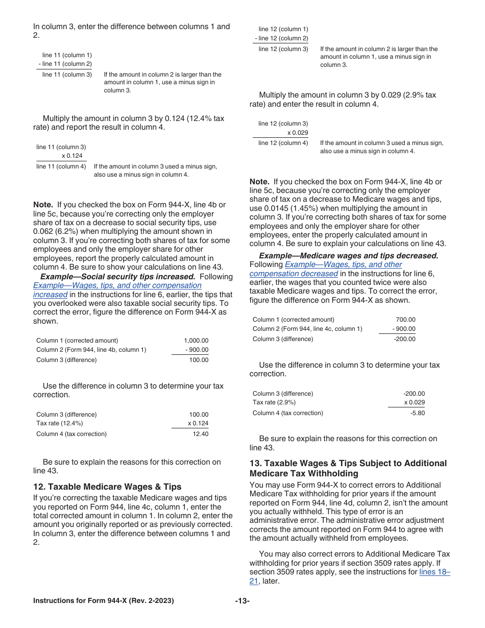 Instructions for IRS Form 944-X Adjusted Employers Annual Federal Tax Return or Claim for Refund, Page 13