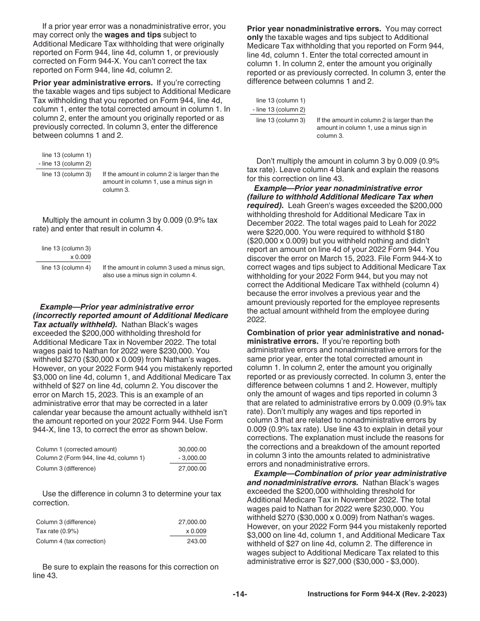 Instructions for IRS Form 944-X Adjusted Employers Annual Federal Tax Return or Claim for Refund, Page 14