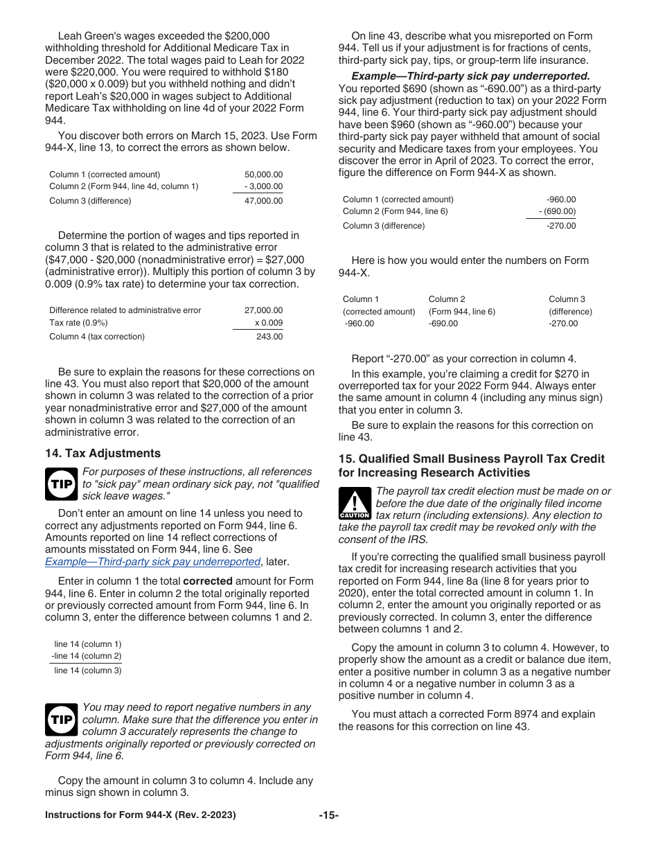 Instructions for IRS Form 944-X Adjusted Employers Annual Federal Tax Return or Claim for Refund, Page 15