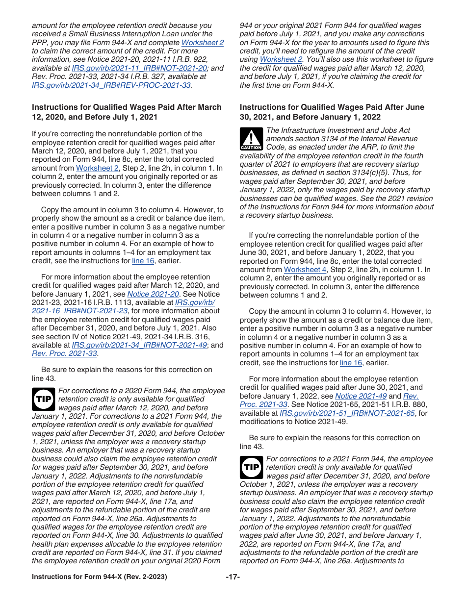 Instructions for IRS Form 944-X Adjusted Employers Annual Federal Tax Return or Claim for Refund, Page 17