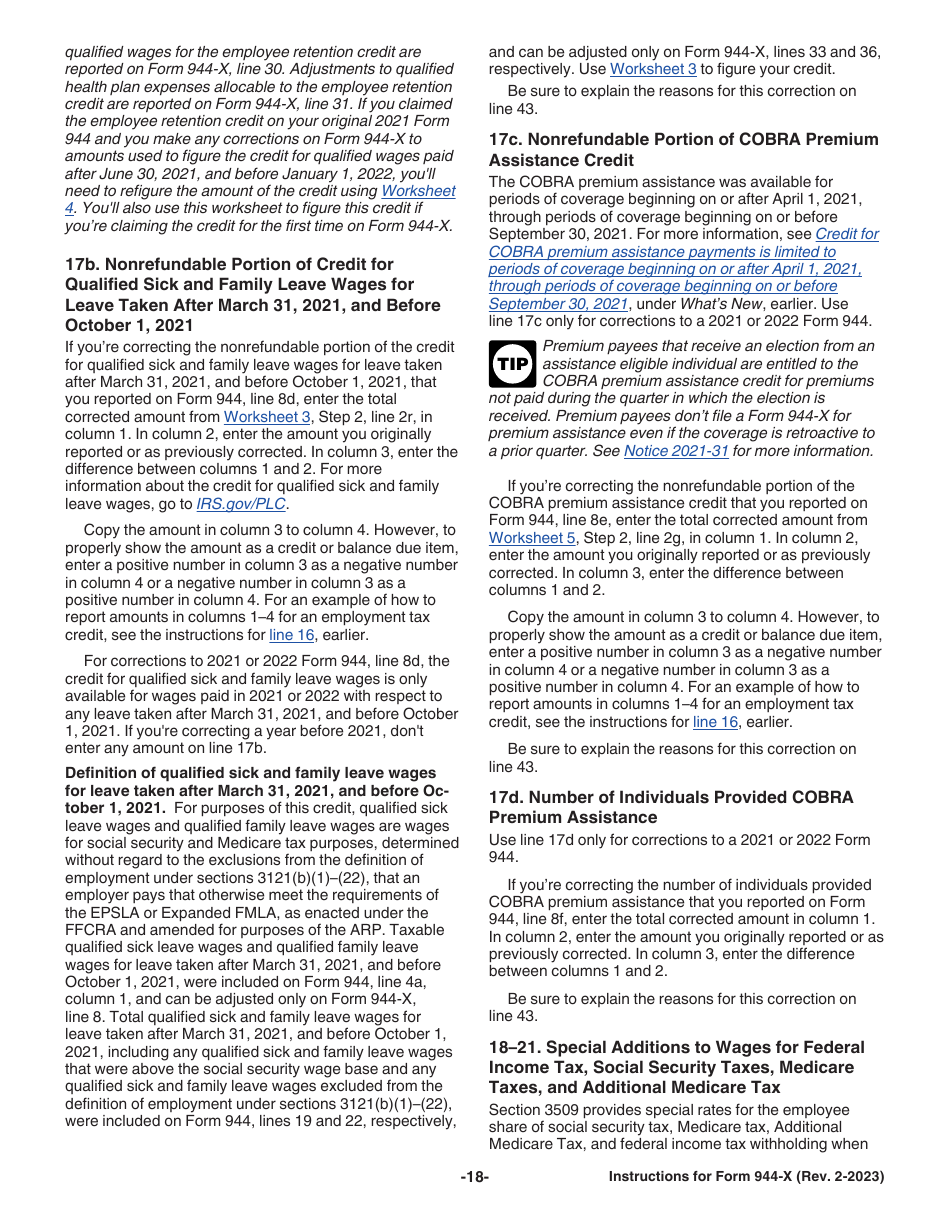 Instructions for IRS Form 944-X Adjusted Employers Annual Federal Tax Return or Claim for Refund, Page 18